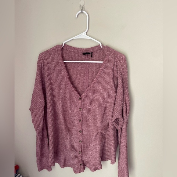 Out From Under Urban Outfitters Mauve Oversize Button Down Waffle Knit Sweater - Picture 1 of 8